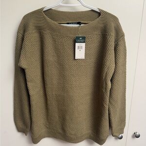 LAUREN Ralph Lauren Olive Crewneck Textured Knit Sweater